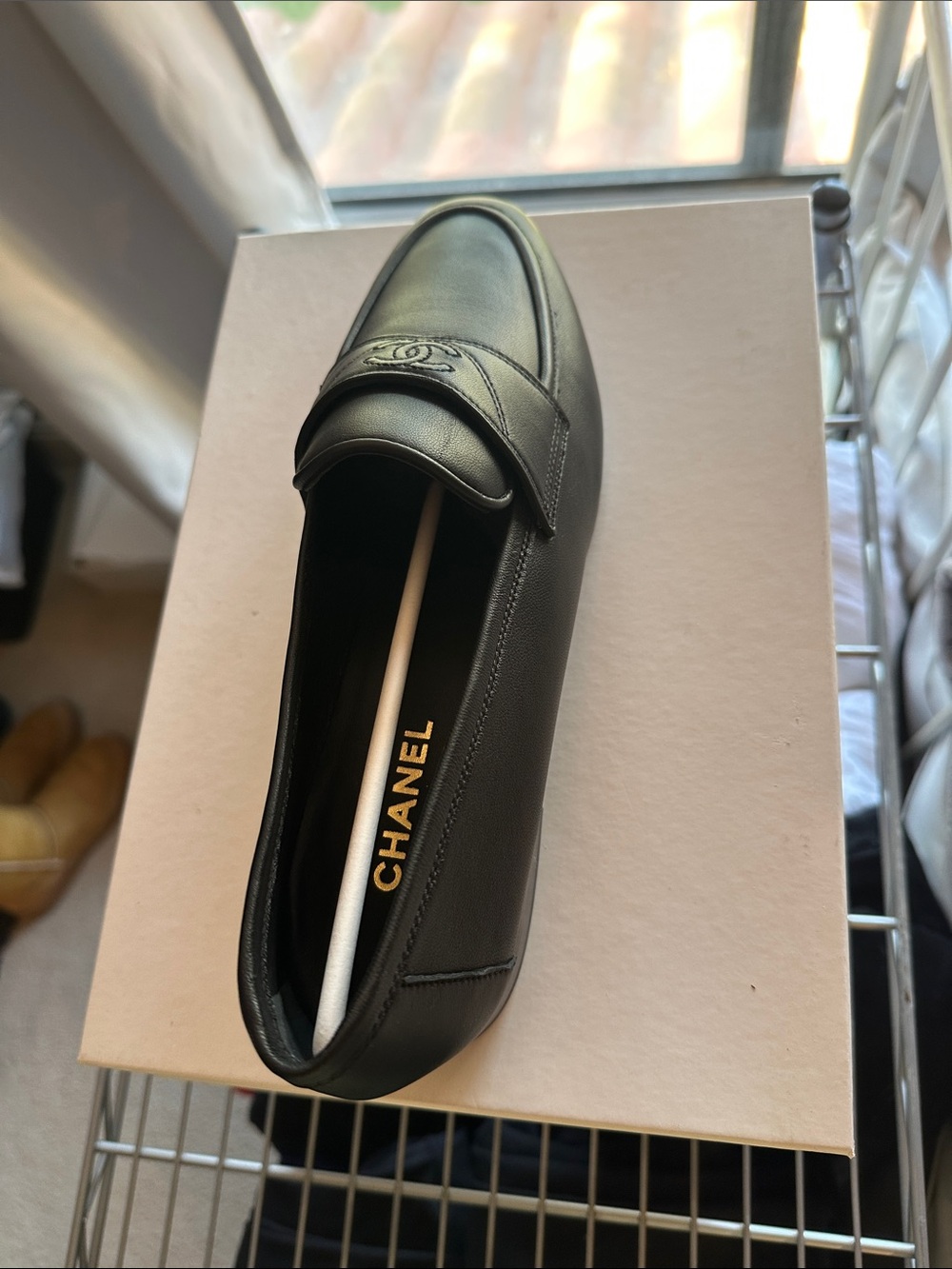 CHANEL LAMBSKIN BLACK LOAFERS, BRAND NEW